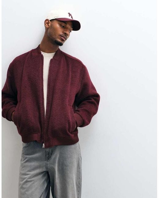 ASOS Red Oversized Wool Look Bomber for men