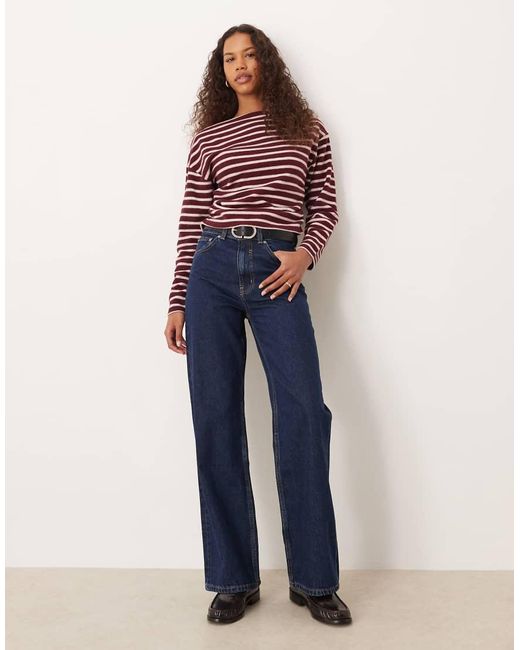 ASOS Red Off Shoulder Cinched Brushed Stripe Top