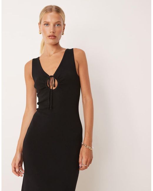 Mango Natural Compact Knit Midi Tea Dress With Tie Detail