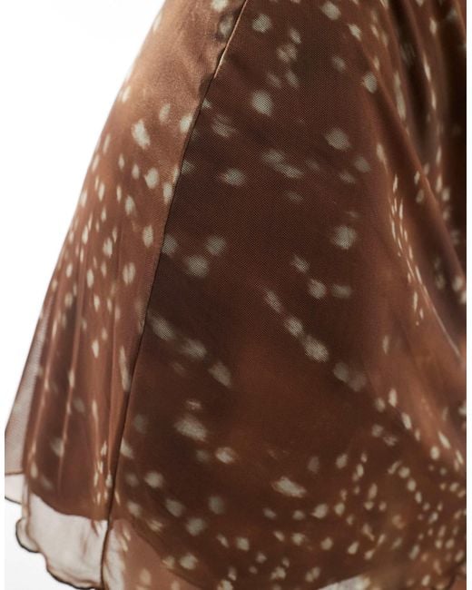 Pieces Brown Bambi Print Mesh Mini Skirt Co-ord