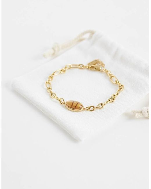 ASOS White Waterproof Stainless Steel Oval Faux Tigers Eye Bracelet for men