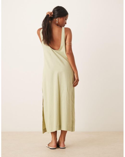 ASOS Natural Asos Design Petite Scoop Neck Cotton Linen Midi Dress