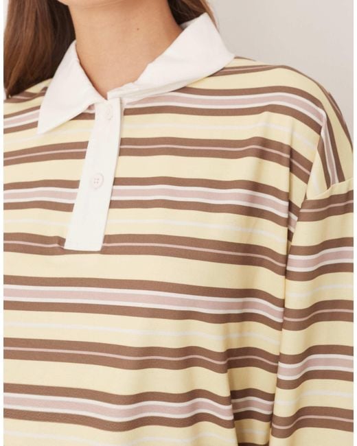 ASOS Natural Long Sleeve Stripe Rugby Polo