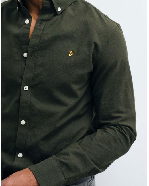 Farah Green Brewer Long Sleeve Logo Shirt for men