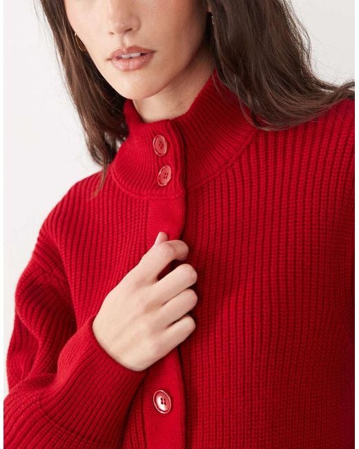 ASOS Red Knit Funnel Neck Cardigan