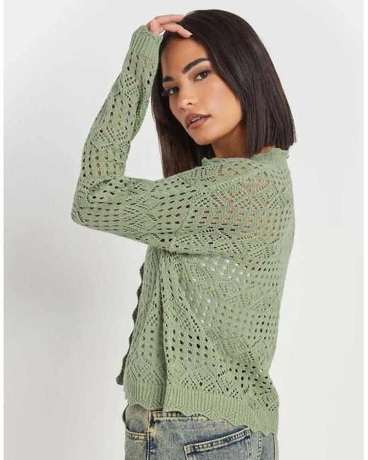 PixieGirl Green Petite Crochet Cardigan