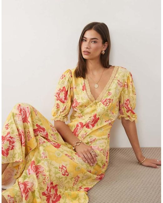 Miss Selfridge Metallic Lace Trim Button Through Maxi Dress