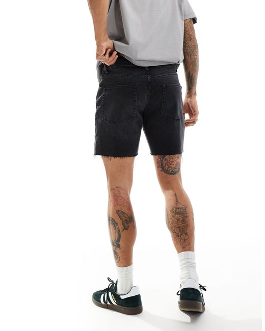 ASOS Gray Mid Length Slim Denim Shorts With Rips for men