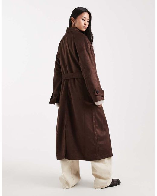 ASOS Natural Faux Suede Funnel Neck Trench Coat