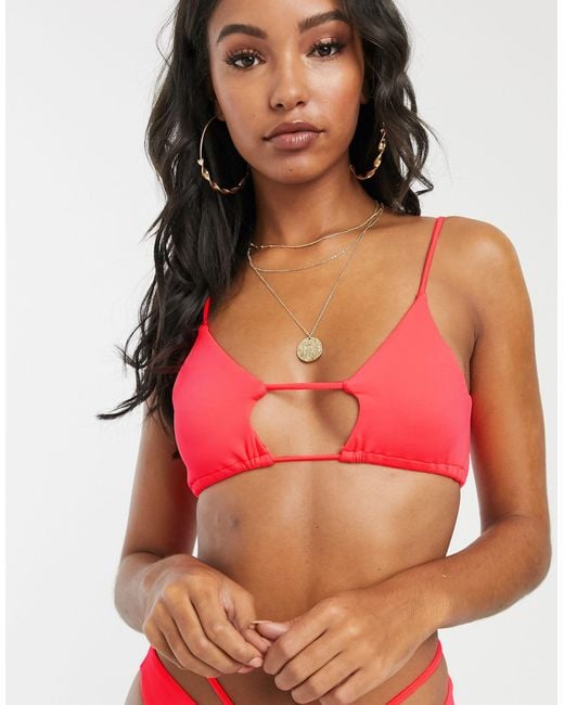 ASOS Cut Out Under Boob Bikini Top in Red | Lyst