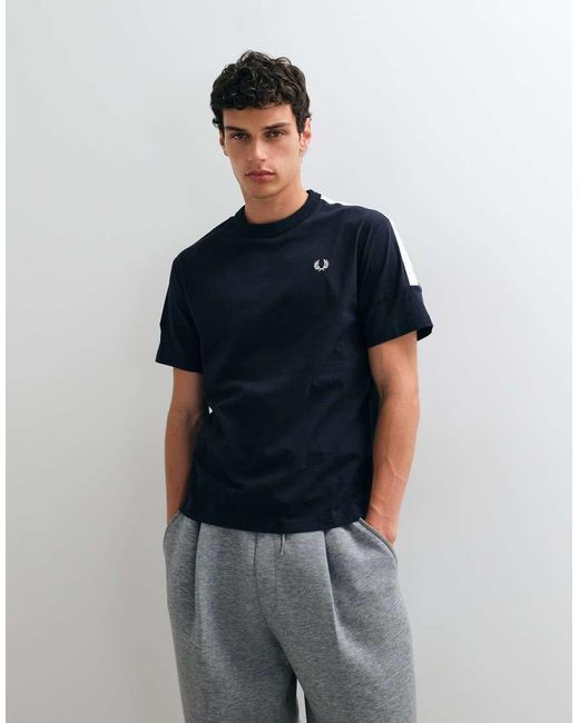 Fred Perry Blue Printed Tape T-shirt for men