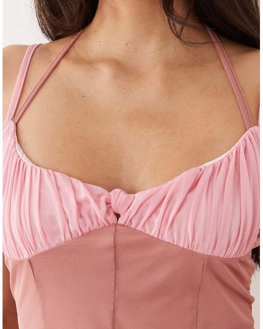 ASOS Pink Mesh Co-ord Contrast Corset Top