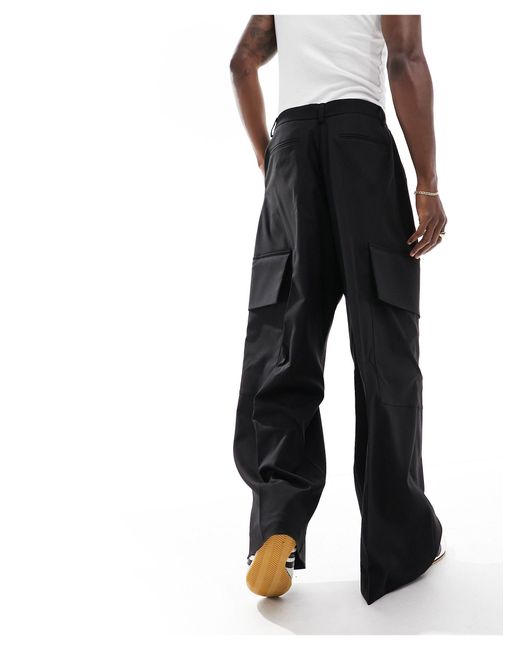 ASOS Black Extreme Wide Cargo Suit Trouser for men