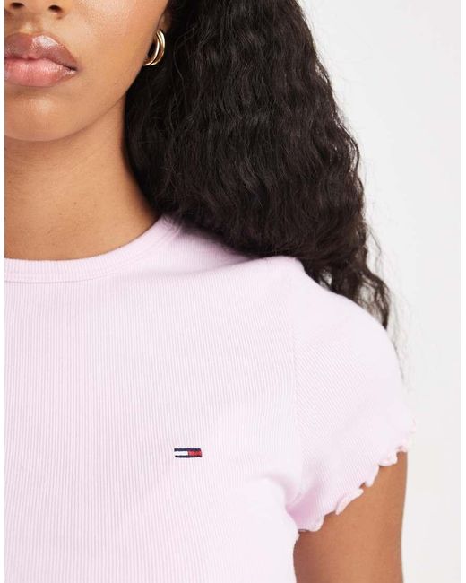 Tommy Hilfiger White Ribbed Slim Fit T-shirt With Lettuce Edge Detail