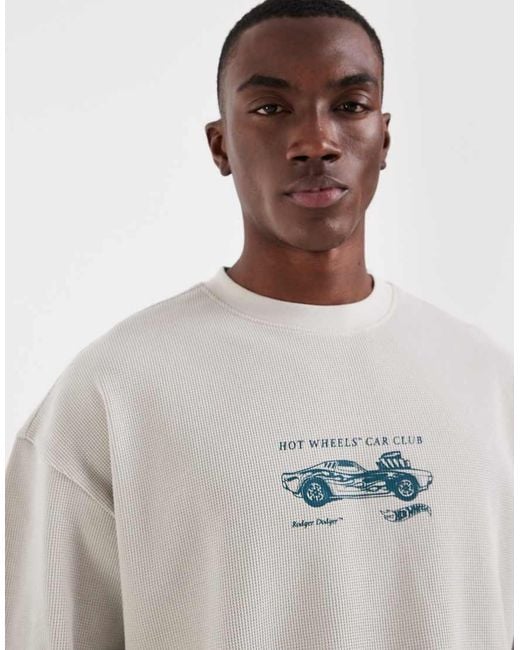 ASOS White Oversized Waffle T-shirt With Hot Wheels Print for men