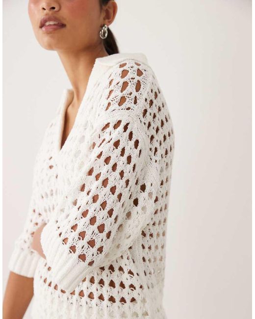ASOS Natural Beach Crochet Collared Short Sleeve Top Co-Ord