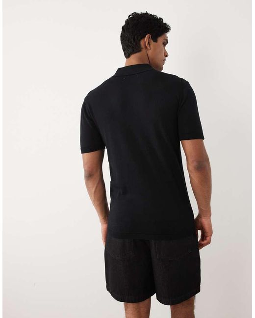 Blend Black Cotton-mix Knitted Regular Fit Open Collar Polo for men