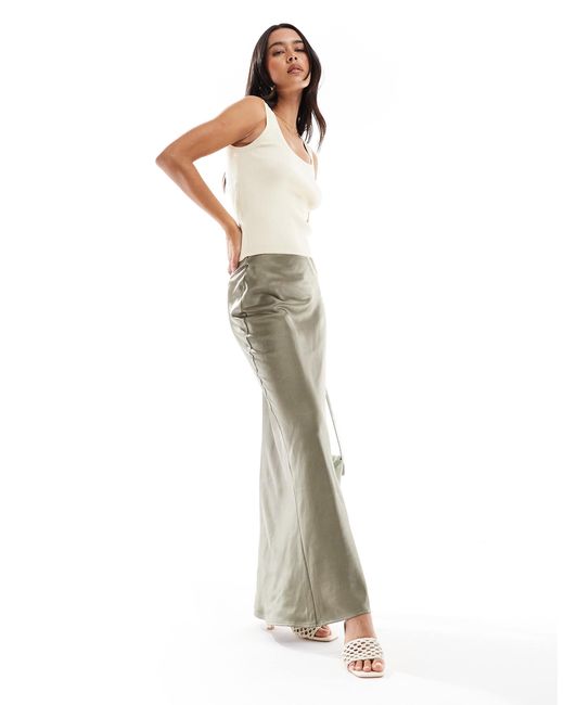 4th & Reckless White Satin Column Maxi Skirt
