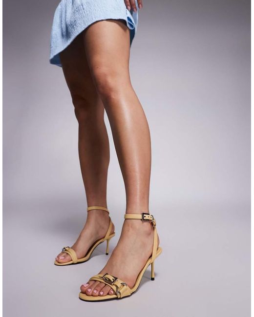 River Island Yellow Buckle Detail Heeled Sandals