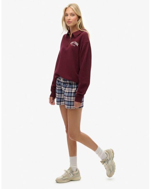 Superdry Red Cotton Check Elastic Shorts