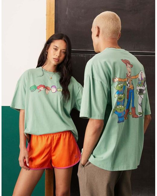 ASOS Green Disney Pixar Oversized T-shirt With Toy Story Prints for men