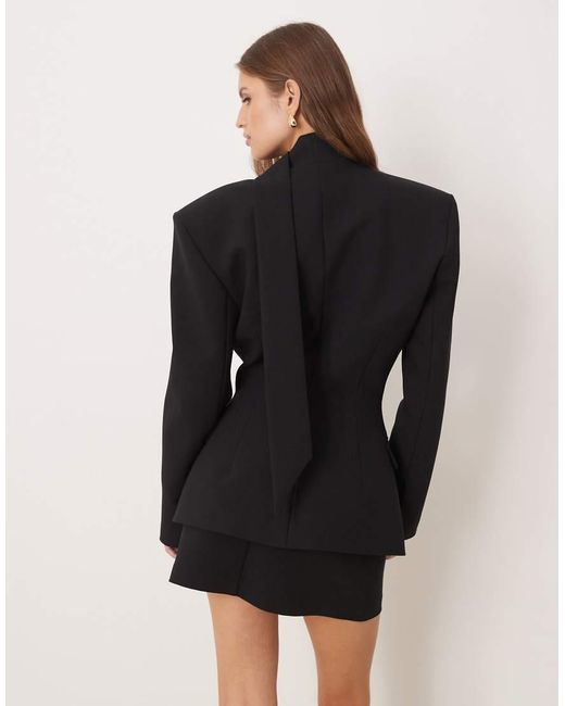 ASOS Black Cinch Shoulder Pad Blazer With Scarf Co Ord