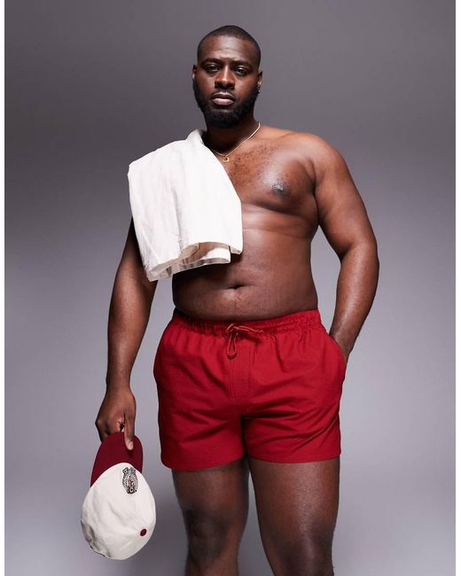 ASOS Korte Zwemshort Van Seersucker in het Red voor heren