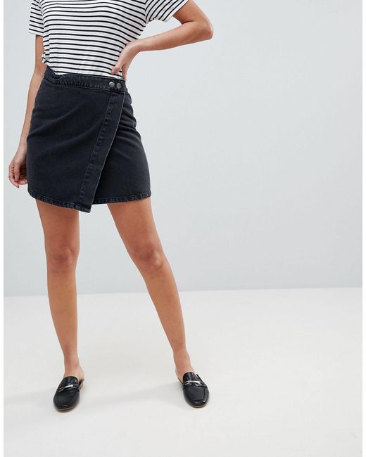 black wrap denim skirt