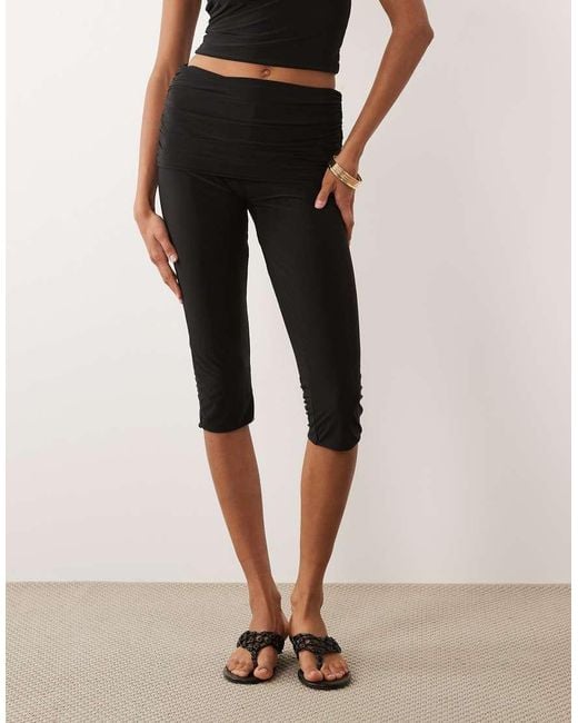 Missy Empire Natural Double Sculpted Slinky Fold Over Detail Capri Trousers Co-ord