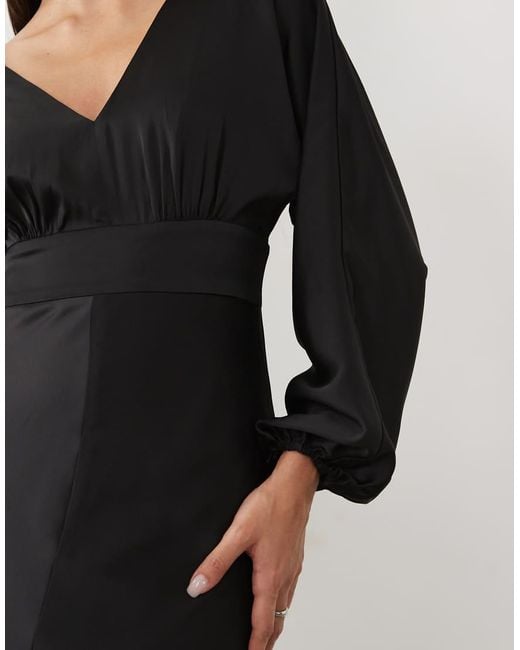 Forever New Black Satin V Neck Batwing Slit Front Maxi Dress