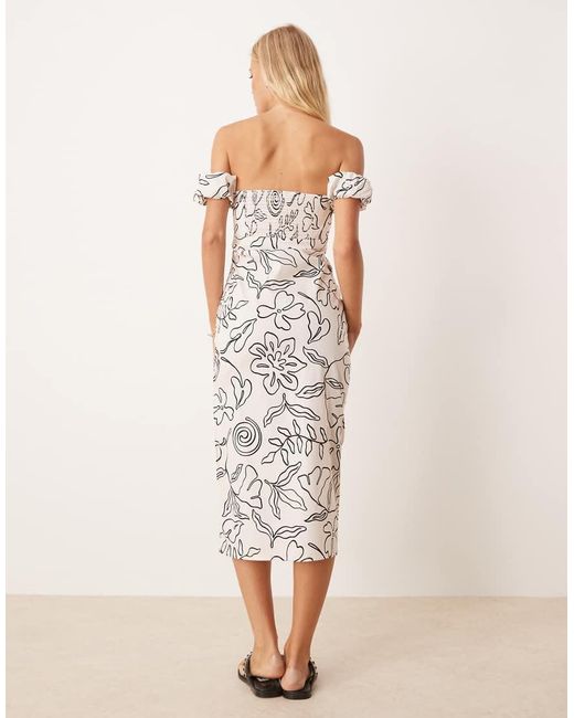 Mango Natural Off Shoulder Midi Dress