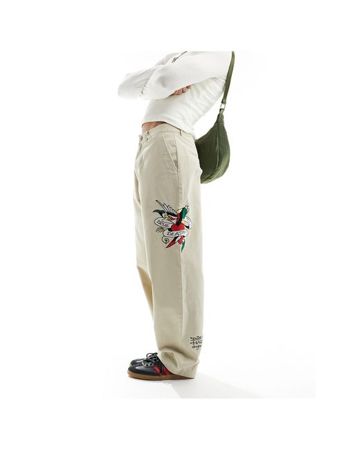 Pantalon chino style skateur avec détail brodé - galet Ed Hardy pour homme en coloris White