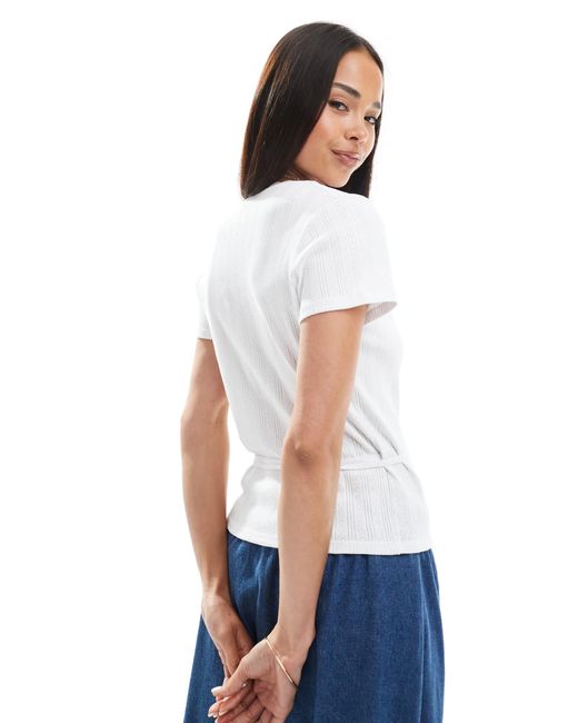 Miss Selfridge White Pointelle Lace Trim Wrap Top