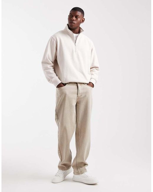 Jack & Jones Natural Oversized 1/4 Zip Sweatshirt for men