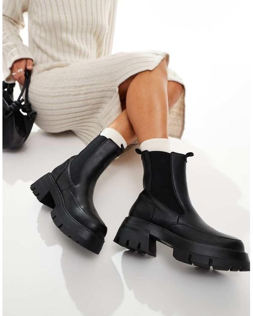 Public Desire Black Public Desire Impulsive Wide Fit Chunky Sole Chelsea Boots