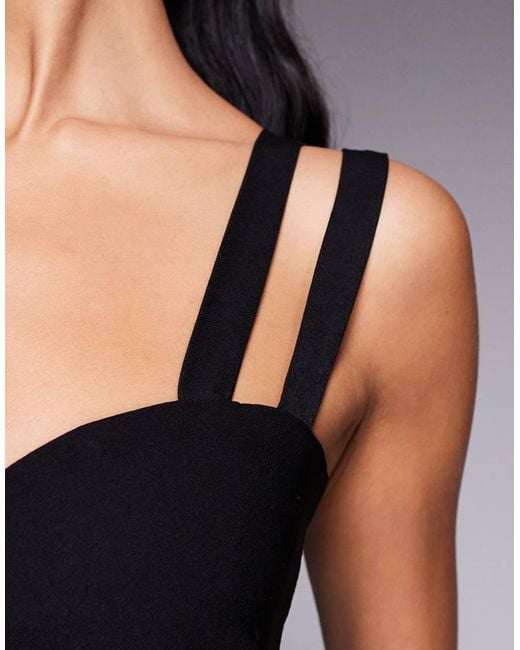 Vesper Black Bengaline Strappy Sweetheart Neck Maxi Dress