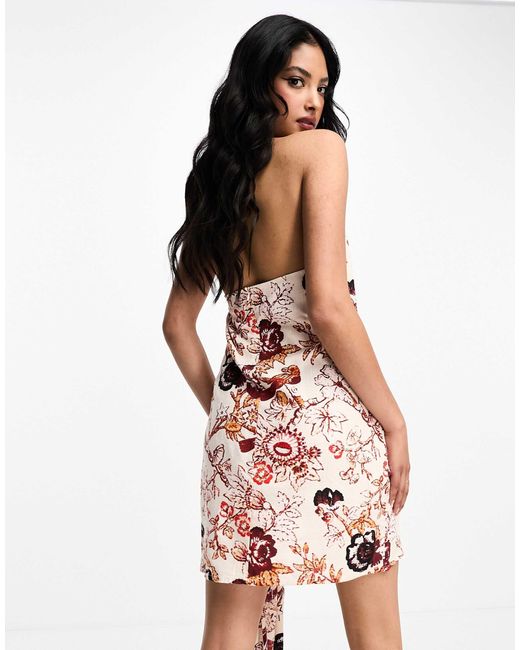 ASOS Multicolor Linen Halter Mini Sundress With Big Waist Tie Detail