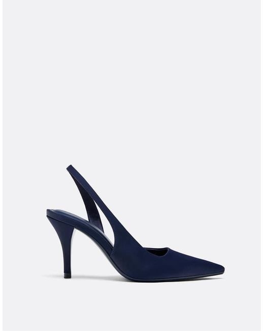 Stradivarius Blue Satin Effect Heeled Shoes