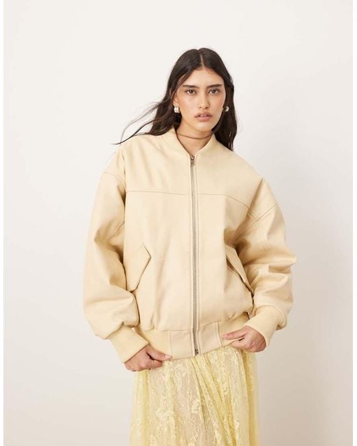 ARRANGE Natural Premium Leather Oversized Bomber Jacket Co-ord