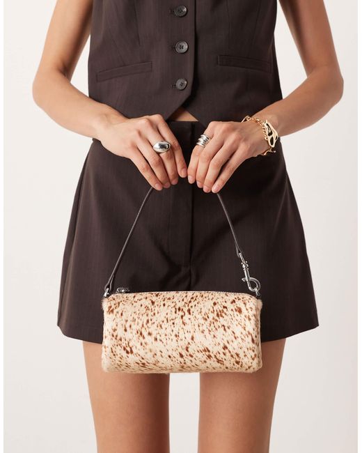 Mango Natural Hair On Real Leather Animal Print Shoulder Bag
