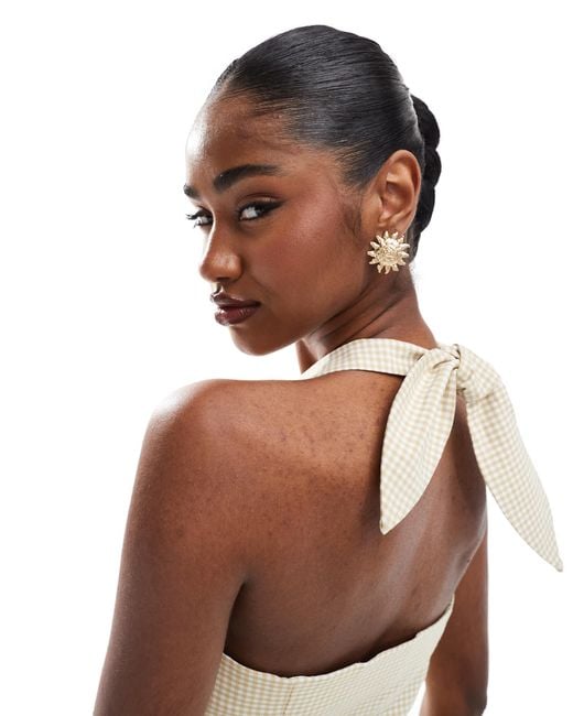 Miss Selfridge White – elegantes neckholder-oberteil mit karomuster