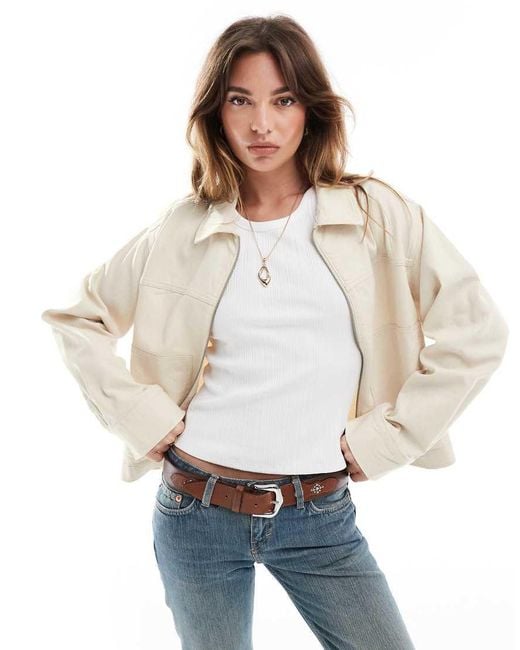 ASOS White Twill Top Collar Jacket Stone
