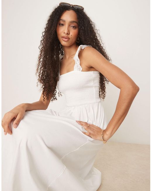 Nobody's Child Natural Rita Ruffle Shoulder Broderie Midi Dress