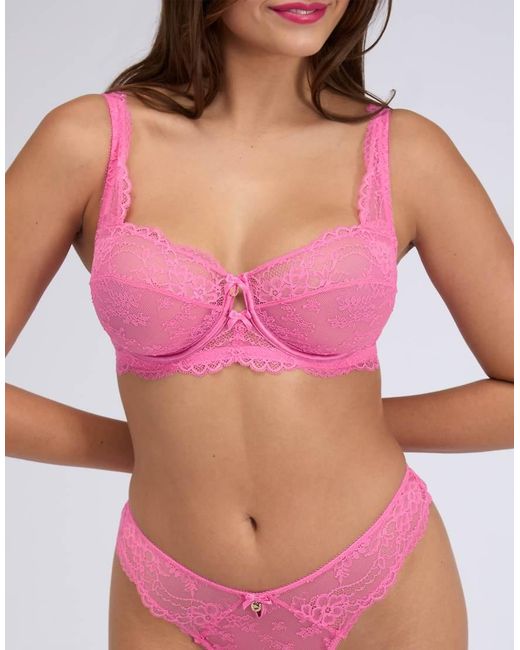 Boux Avenue Pink Poppy Sheer Lace Balconette Bra Floral Unpadded Lingerie