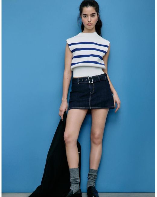 Stradivarius Blue Knit Round Neck Top