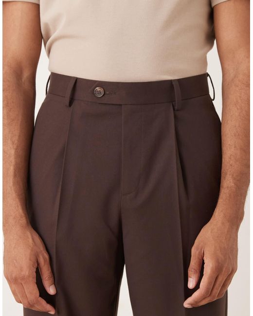 ASOS Brown Smart Relaxed Tapered Chino Trousers With Front Pleats for men