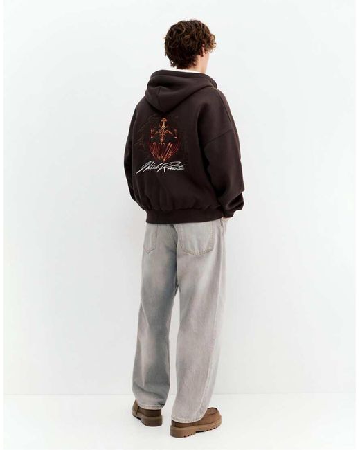 Pull&Bear Red Hoodie With Zip And Graphic for men