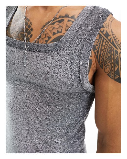 ASOS Gray Muscle Fit Square Neck Vest for men