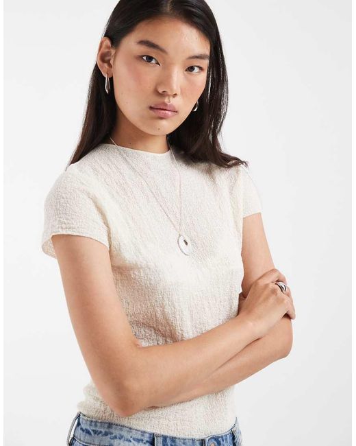 & Other Stories Natural Slim Fit Short Sleeve High Neck Knit Top