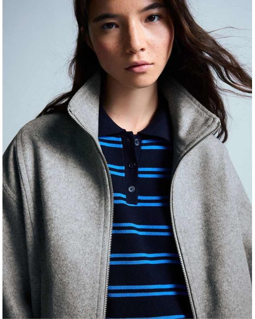 Bershka Gray Wool-blend Jacket With Gathered Hem
